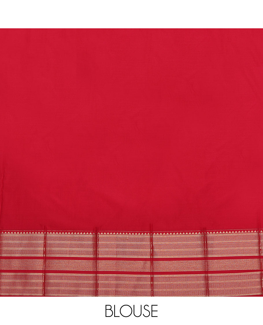Green Budget Silk Saree, Decked Up with Zari Buttas and Zari Stripes on Its Body, Complemented by a Contrast Traditional Zari Design Border, Grand Jaal Pallu, and Paired with a Contrast Blouse