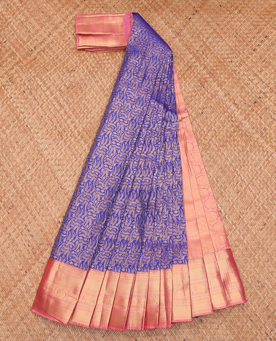 Violet Budget Silk Saree, Bedecked with Jacquard Design, Complemented by a Contrast Traditional Zari Border, Grand Pallu, and Contrast Blouse