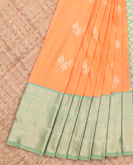 Orange Budget Silk Saree, Mesmerized with Buttas All Over Its Body, Complemented by a Contrast Traditional Zari Design Border, Pallu of Jaal Designs, and Paired with a Contrast Blouse