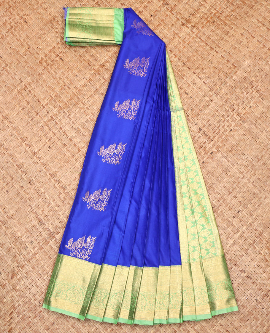 Royal Blue Budget Silk Saree, Embellished with Zari Buttas, Complemented by a Contrast Traditional Border, Grand Pallu, and a Contrast Blouse