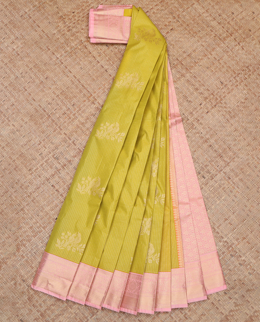 Green Woven With Checks Budget Silk Saree