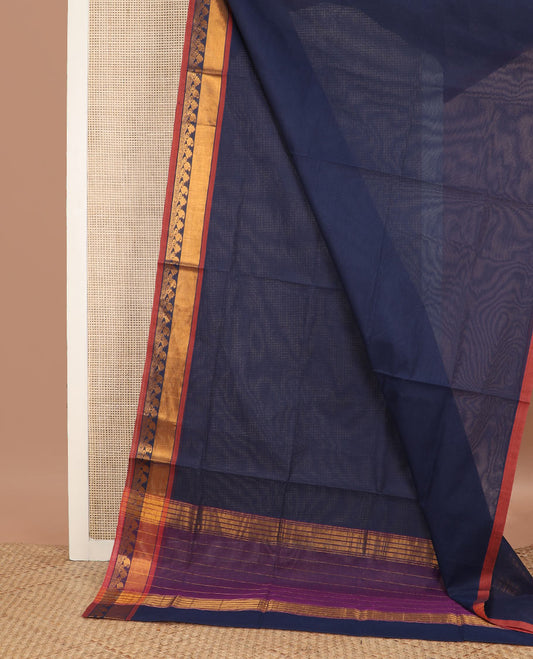 Cloud burst blue plain Venkatagiri cotton saree, traditional zari design border & pallu of zari stripes