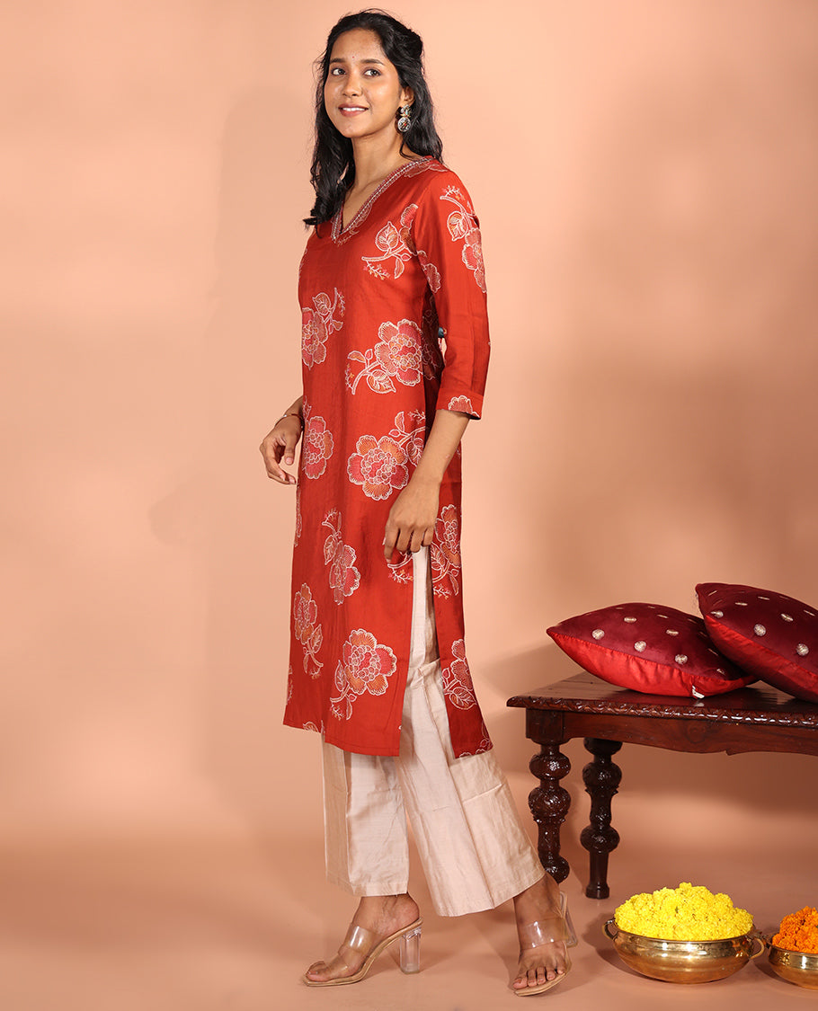 Rust Rayon Readymade Kurti