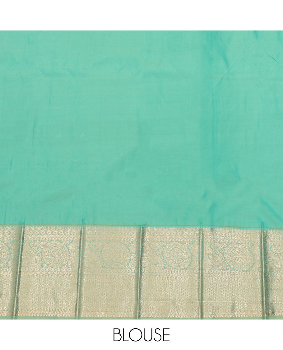 Orange Budget Silk Saree, Mesmerized with Buttas All Over Its Body, Complemented by a Contrast Traditional Zari Design Border, Pallu of Jaal Designs, and Paired with a Contrast Blouse
