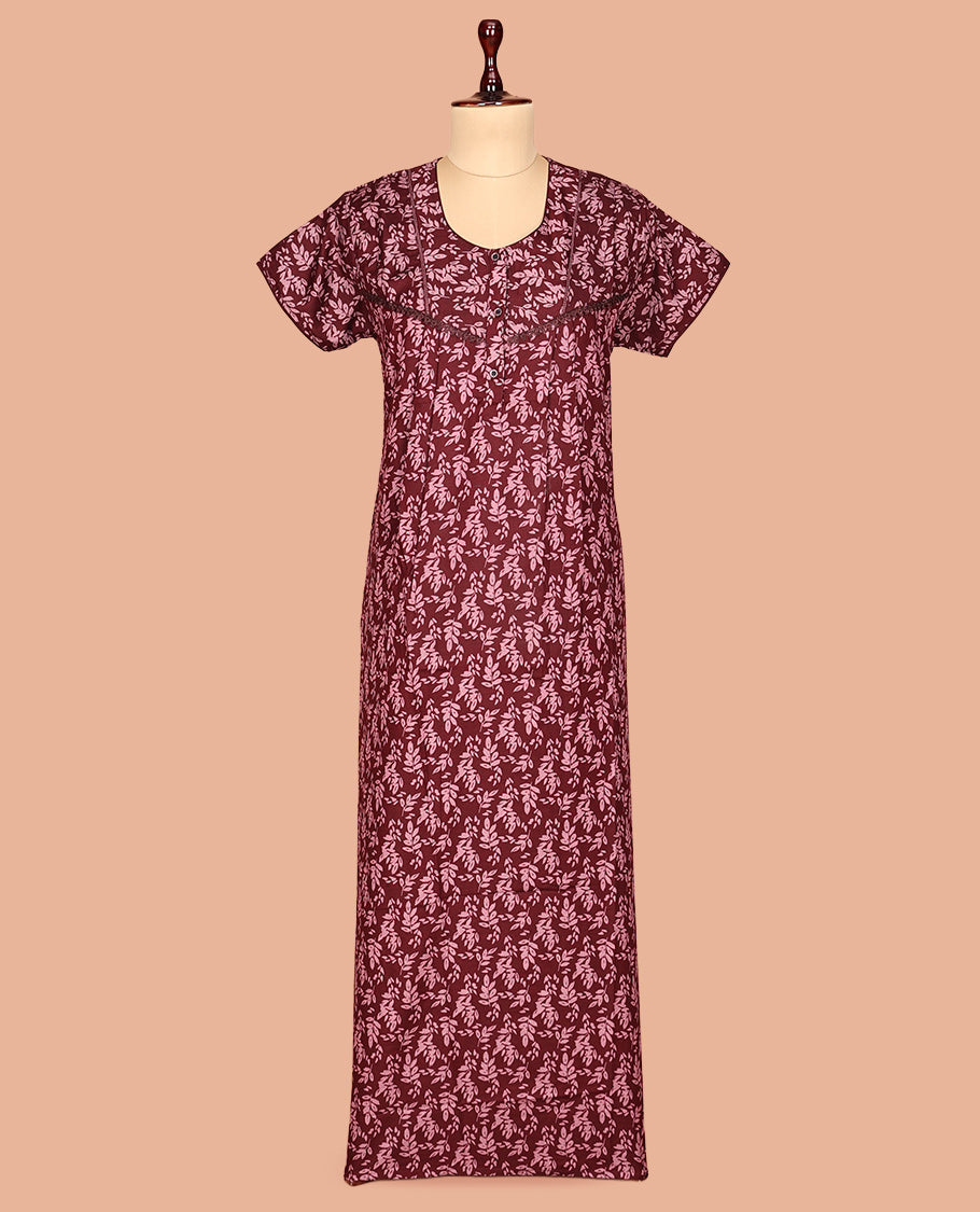Maroon Cotton-Blended Nighty