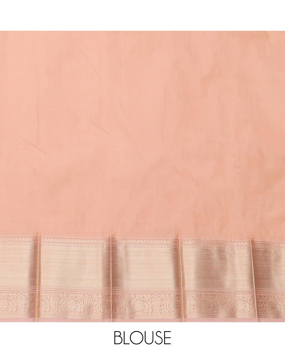 Orange Budget Silk Saree, Embellished with Zari Butta Enclosed Checks, Complemented by a Contrast Traditional Zari Border, Jaal Pallu, and Contrast Blouse