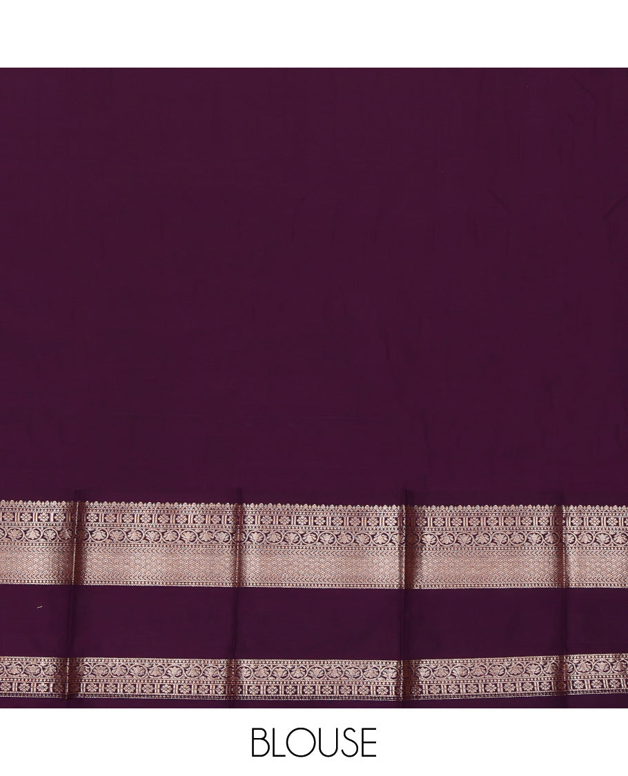 Sandal Budget Silk Saree, Sparsely Woven with Zari Buttas, Complemented by a Contrast Traditional Zari Rettai Pettu Border, Grand Pallu, and a Contrast Blouse