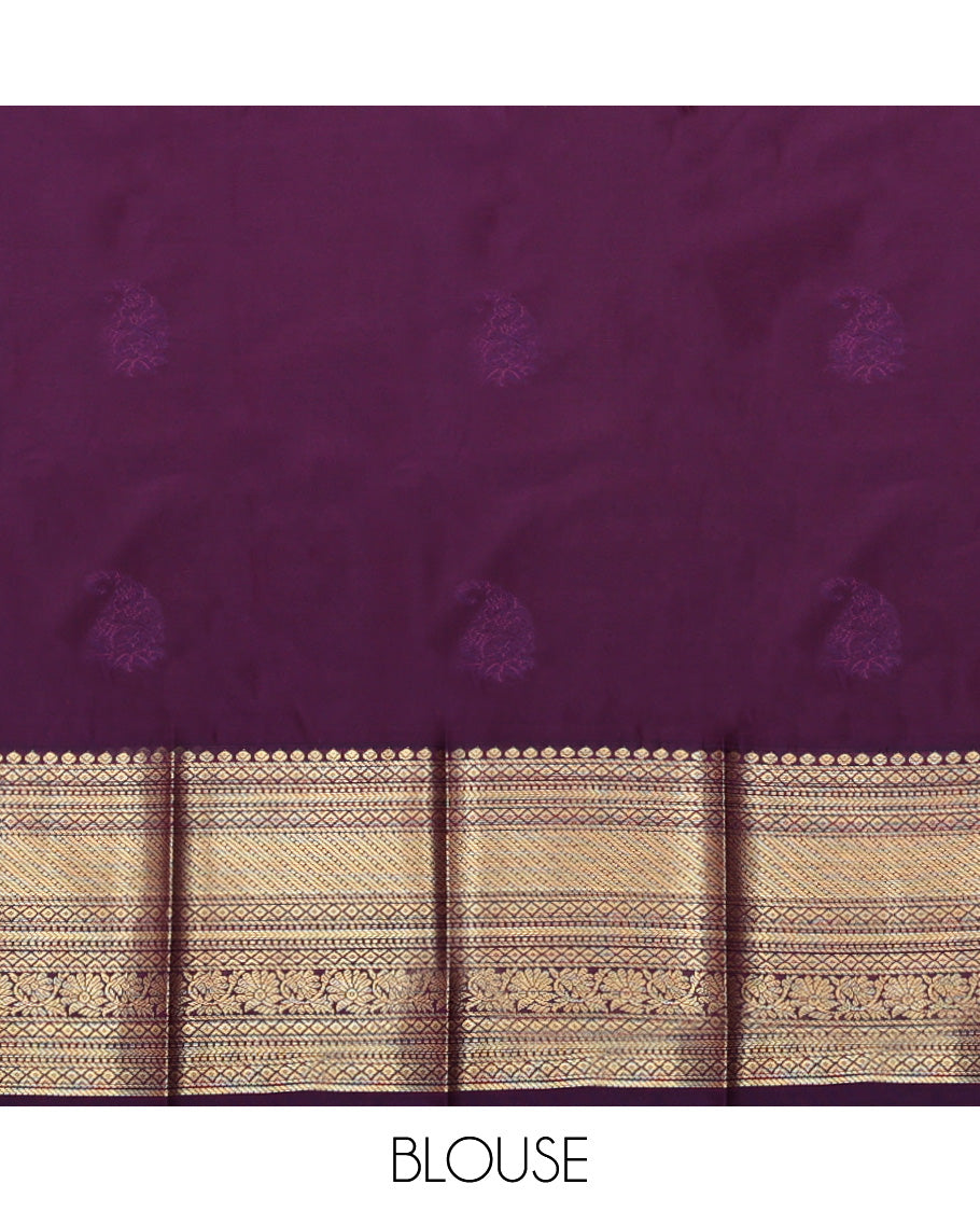 Yellow Budget Silk Saree, Sparsely Threaded with Zari Buttas, a Contrast Traditional Zari Design Border, Grand Pallu, and a Contrast Blouse