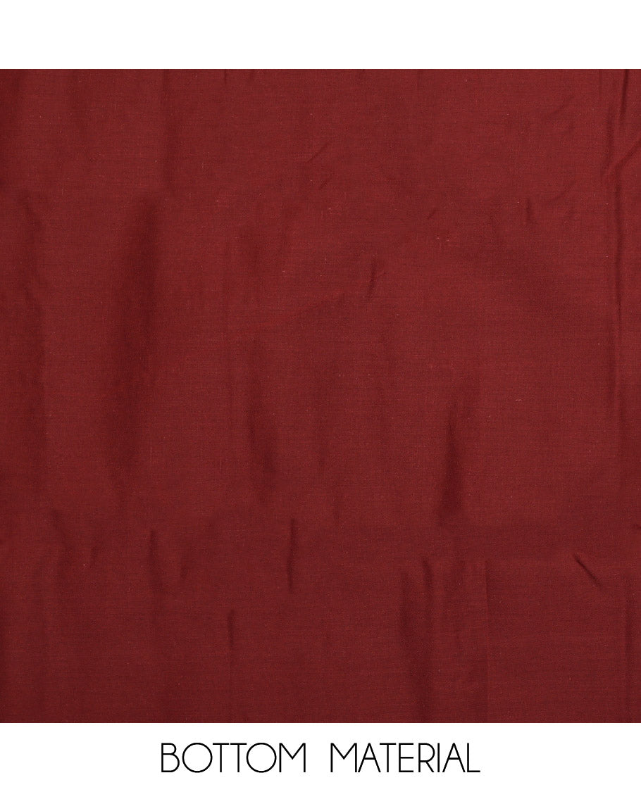 Maroon Material Chudidar Set, Elevated with Floral Printed Cotton Top, a Plain Cotton Bottom, and Paired with a Ajrakh Printed Cotton Dupatta