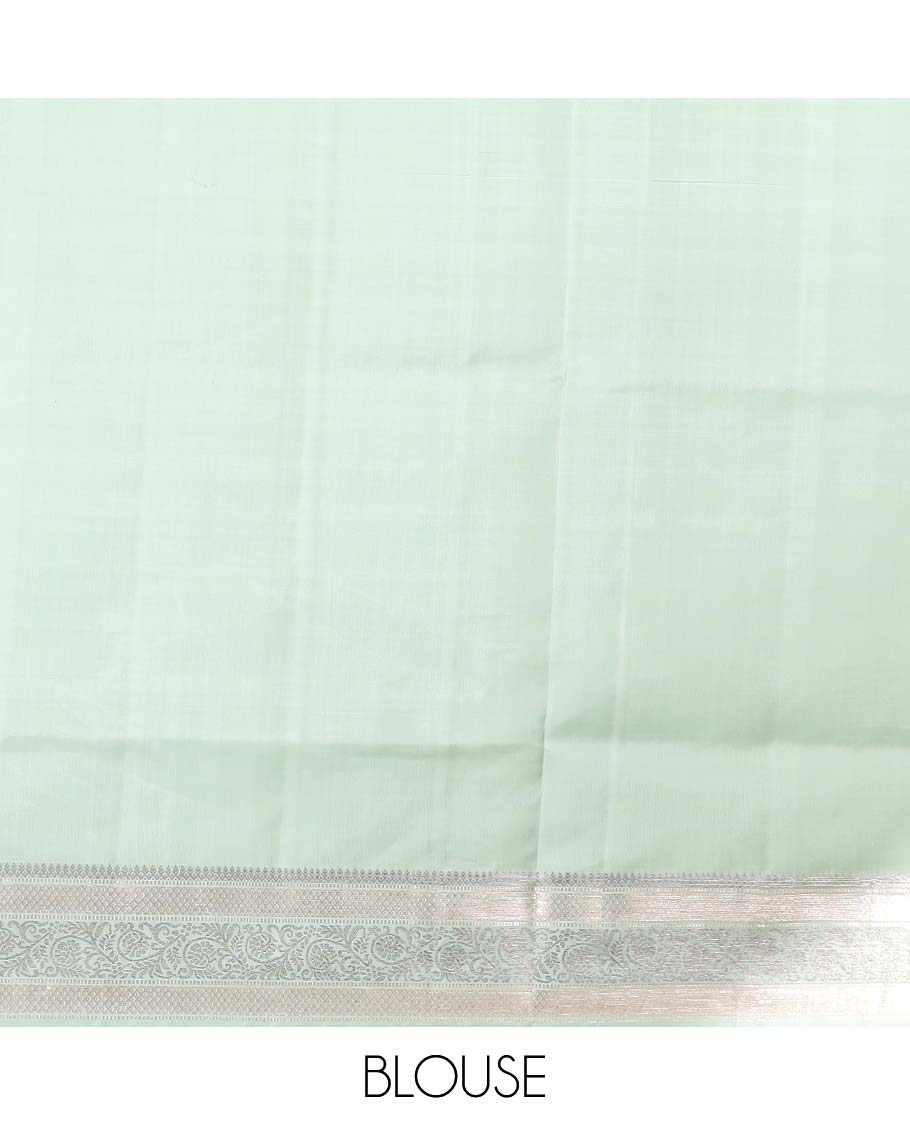 Green small buttas soft silk saree with saelf zari border & intricate zari design pallu