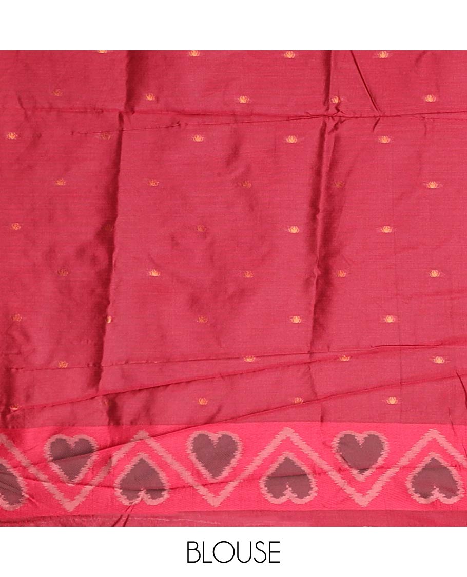 Onion pink pochampally triangle motifs mulberry silksaree,contrast pochampally design satin thread weave border & zari-rich intricate pallu