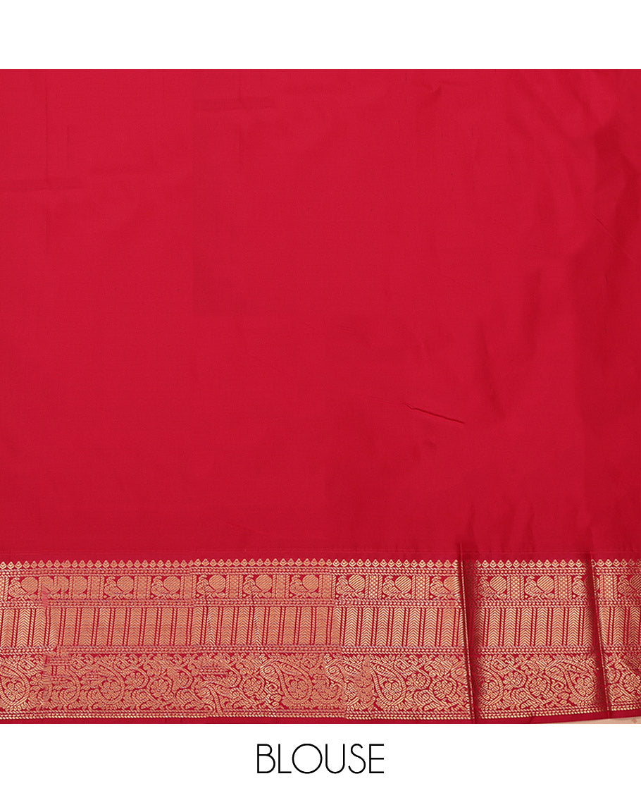 Brown Budget Silk Saree, Decked Up with Paisley Butta Enclosed Checks on Its Body, Complemented by a Contrast Traditional Zari Design Border, Grandly Decked Up Pallu, and Paired with a Contrast Blouse