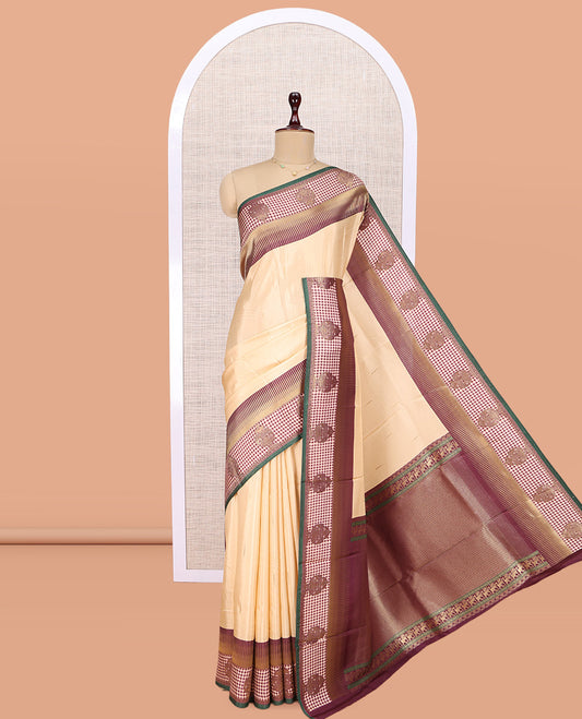 Beige Raindrop Butta Semi-Mysore Silk Saree