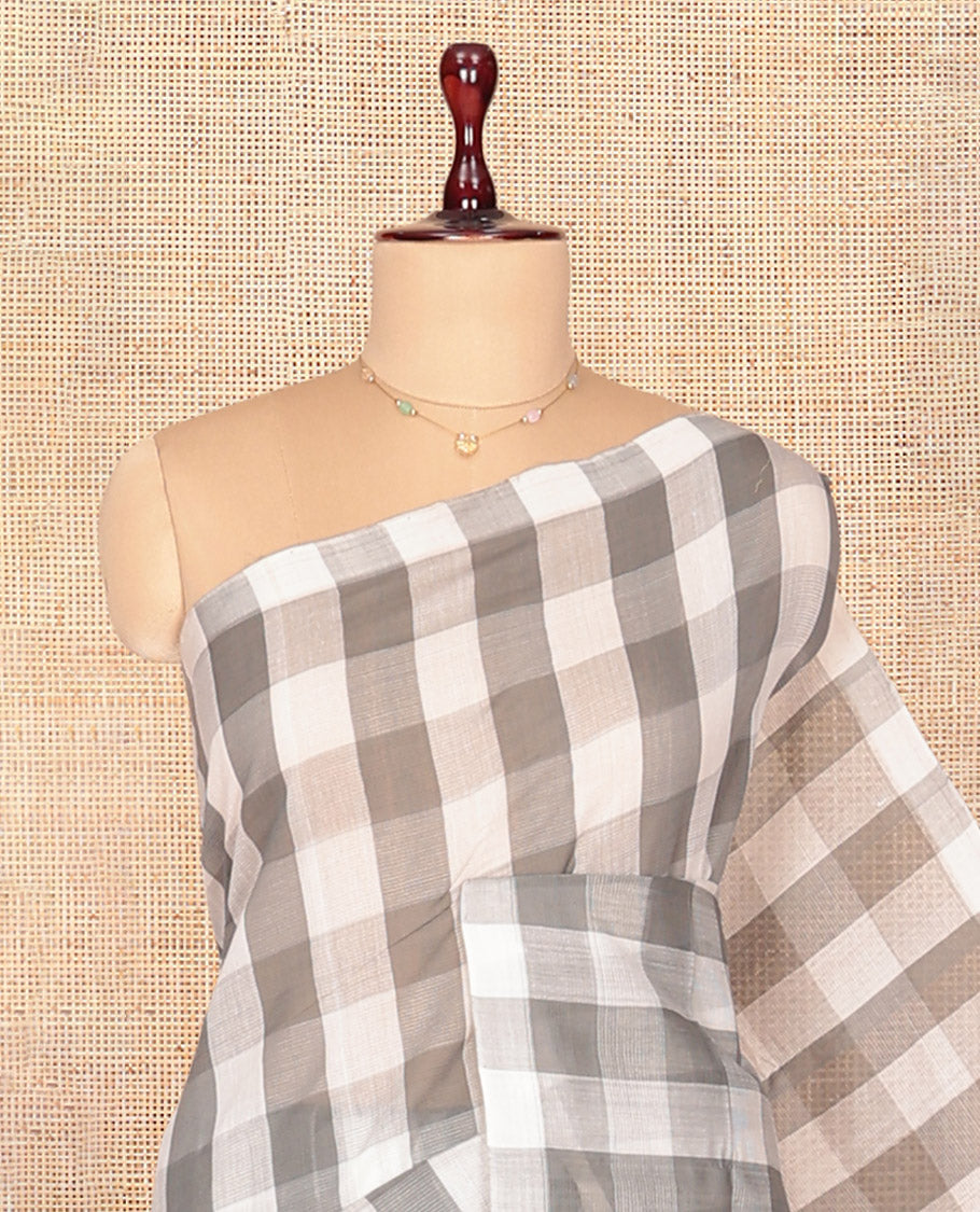 Borderless Grey-White Mangalagiri Cotton Saree