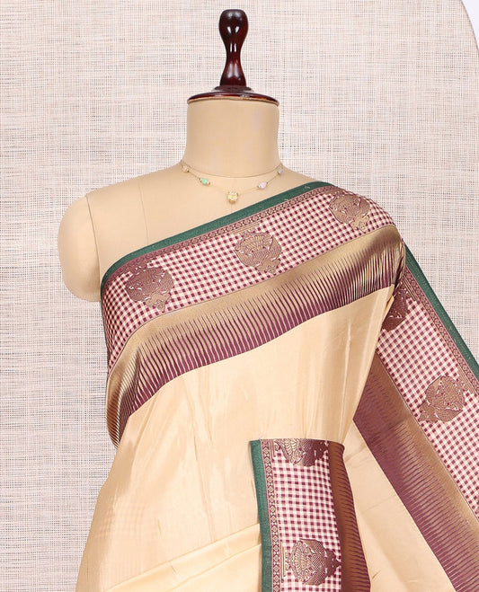 Beige Raindrop Butta Semi-Mysore Silk Saree