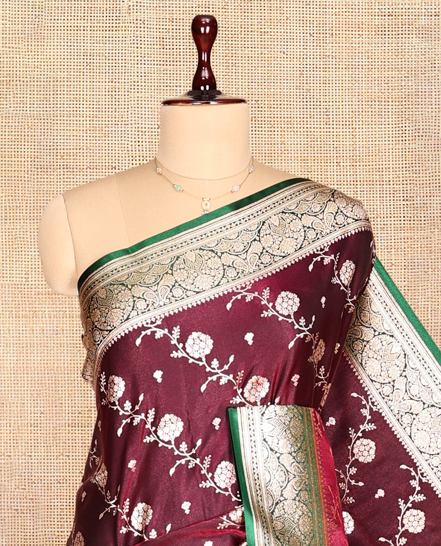 Purple Semi-Banarasi Saree, Decorated with Zari Buttas, a Contrast Intricate Border, Rich Pallu, Contrast Blouse