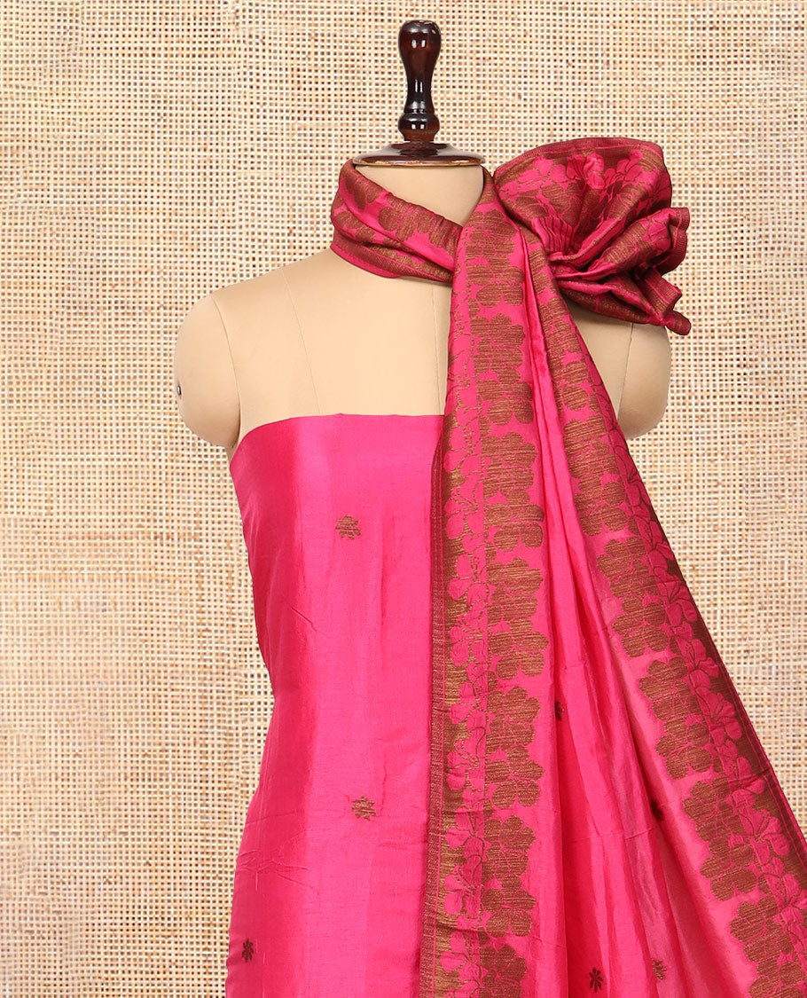 Rani Pink Semi Silk Material Chudidar Set, Adorned with Copper Zari Intricate Design Woven Top, a Santoon Bottom, Matching Dupatta