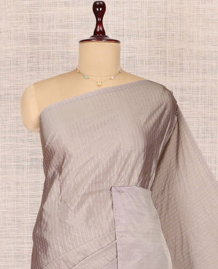 Borderless Grey Zari Striped Arani Saree, a Pallu of Zari Stripes, and a Matching Blouse