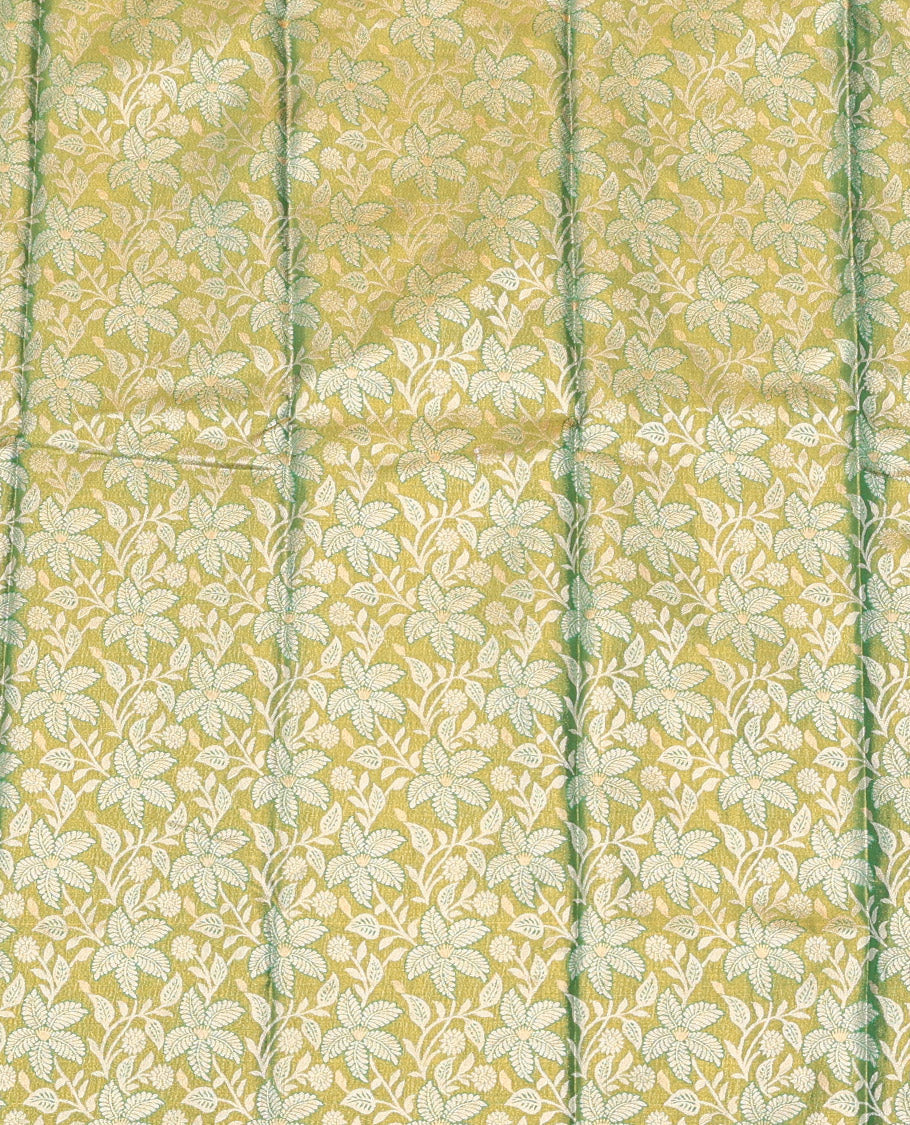 Green Art Silk Half-Saree, Embellished with Floral Jacquard Design, Contrast Traditional Zari Border, and Paired with a Matching Blouse