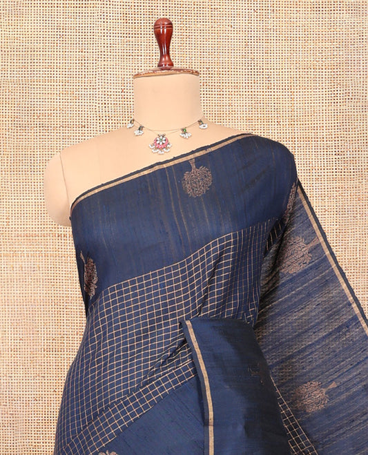 Blue Dupion Saree