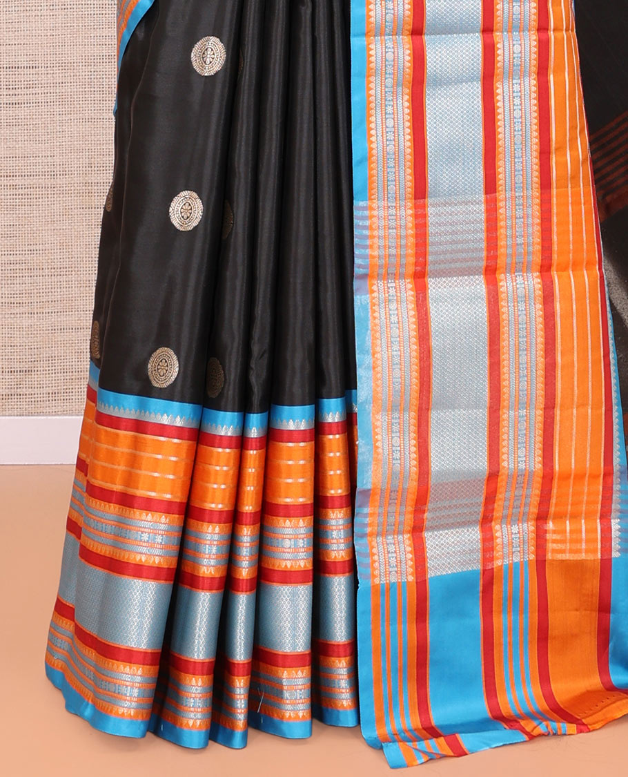 Black Chakram Buttas Semi-Soft Silk Saree