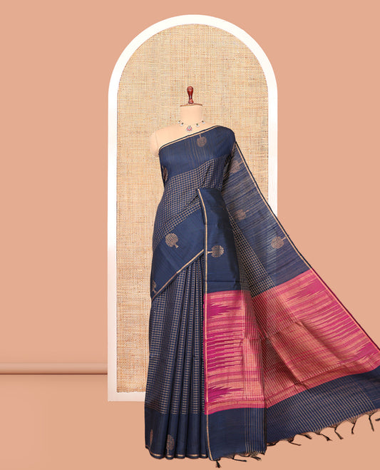Blue Dupion Saree