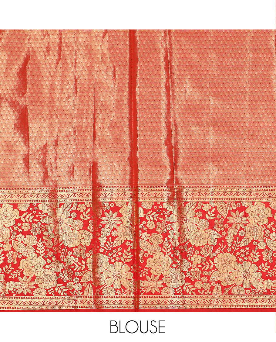 Blue Art Silk Material Half Saree Set Featuring Floral Jacquard Skirt, a Contrast Floral Meenakari Design Border, a Zari-Jacquard Blouse, and a Dhavani Decked Up with Floral Zari Designs