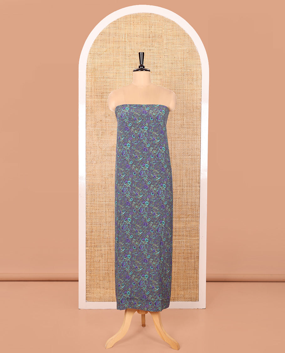 Grey Material Chudidar Set, Beautifully Bedecked with Floral Print on Its Italian Crepe Top, Italian Crepe Bottom, and Georgette Dupatta of Floral Print
