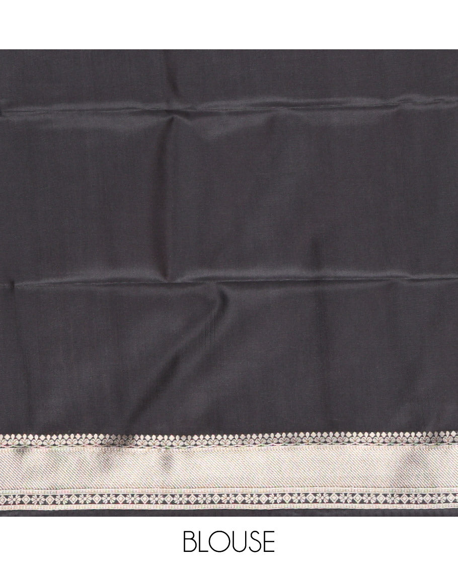 Red Kanchi Silk Saree Adorned with Zari Checks and Zari Buttas All Over Its Body, Complemented by Contrast Border of Geometric Zari Designs, Zari Elevated Pallu of Intricate Patterns, and Paired with a Contrast Blouse