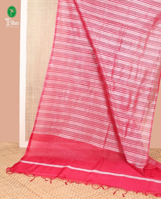 Pink lehariya design crush tissue saree with self border & chit pallu along with striped silver blouse