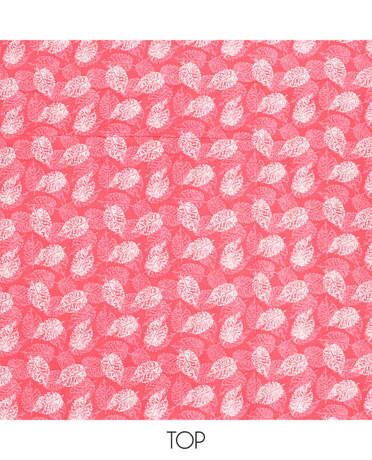 pink chudidhar material set leaf motifs design top with batik print bottom & batik print , floral pritnt dupatta