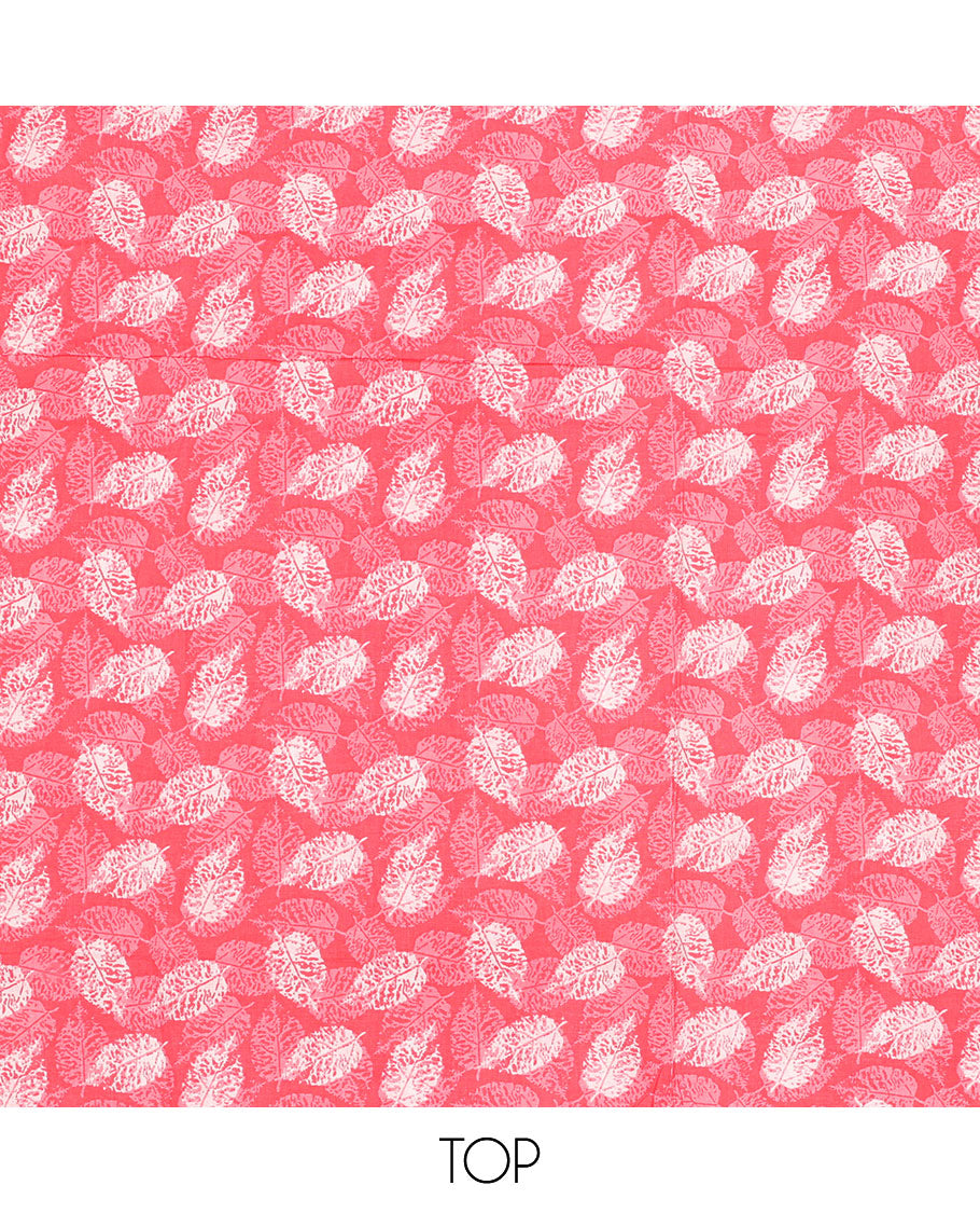 pink chudidhar material set leaf motifs design top with batik print bottom & batik print , floral pritnt dupatta