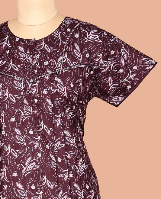 Maroon Cotton-Blended Nighty