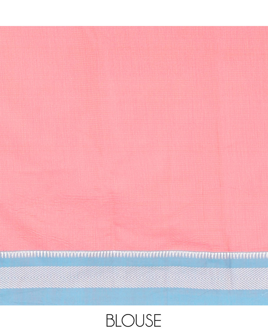 Pink Mercerised Cotton Saree with Sparse Stripes, a Contrast Temple Border, Striped Pallu, and a Matching Blouse