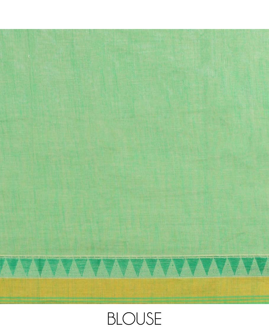 Multi-color lake design chirala cotton saree with contrast temple deign border & striped pallu