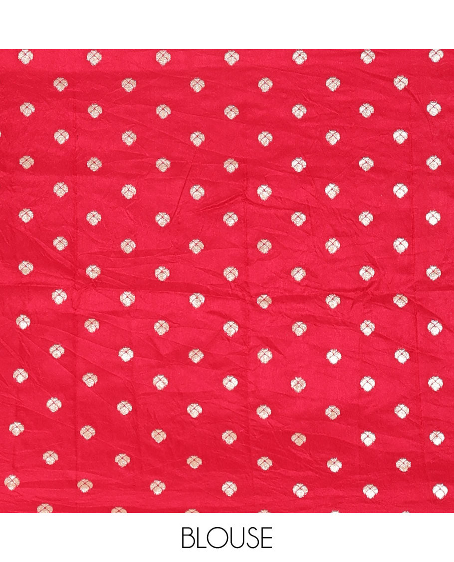 Orange Dola Silk Saree Sparsely Sparked with Vertical Golden Stripes Running All Over Its Body, Complemented by a Contrast Traditional Zari Design Woven Border, Subtly Striped Pallu, and a Contrast Buttas Woven Blouse