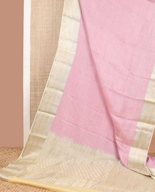 Pink striped design mysore silk saree with contrast zari border & pallu of argyle design