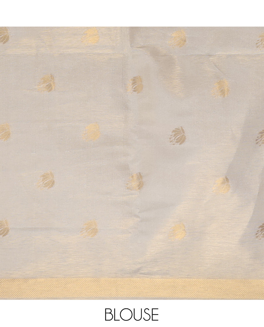 Gold Tissue Saree Highlighted by Lotus Vine Designs, a Zari Border, Matching Blouse