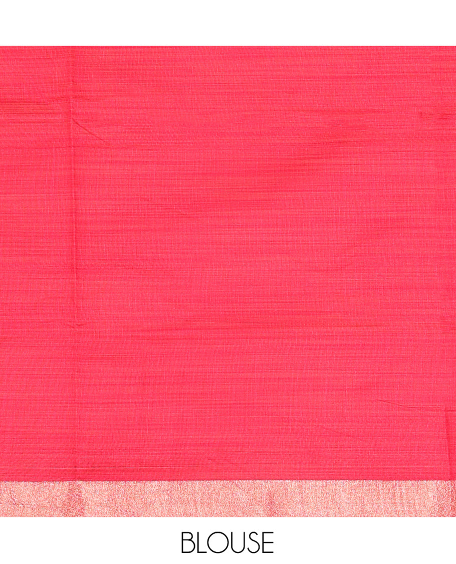 Cream Semi-Katan Silk Saree, Adorned with Human Figurine, Copper Zari Border, Contrast Warli Pallu, and a Contrast Blouse
