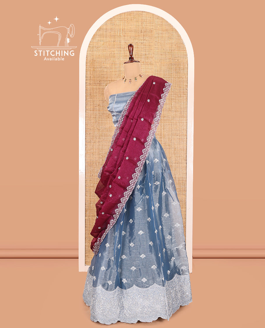 Dusky Grey Velvet Organza Half-Saree