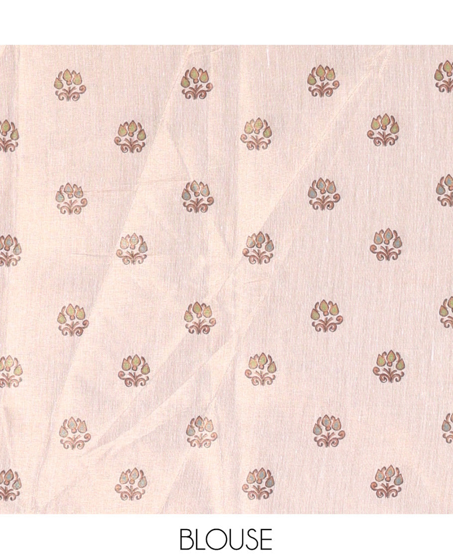 Gold Tissue Saree, Decked Up with Floral and Madhubani-Style Print, a Self-Border, Printed Pallu, and a Matching Blouse