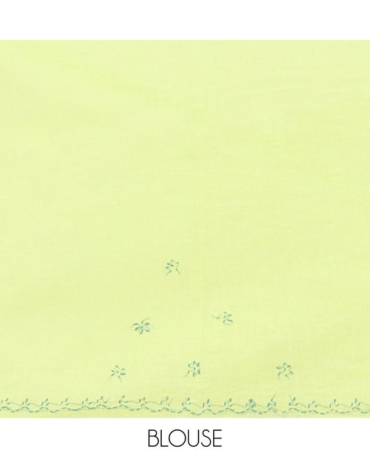 Green floral embroidery lucknowi chikankari cotton saree,self-border & pallu of floral & paisley embroidery