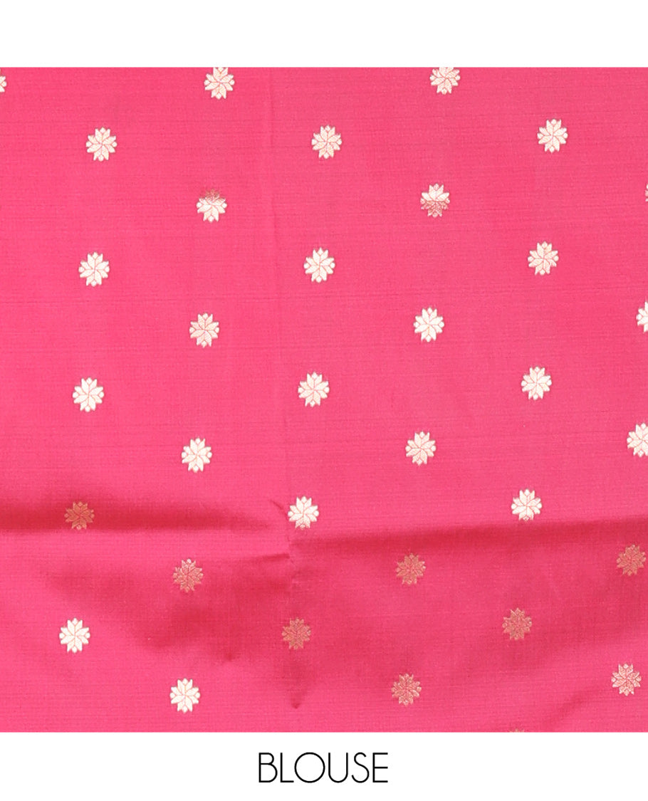 Black Elite Soft Silk Saree, Woven with Zari Buttas on Its Body, Complemented by a Contrast Peacock-Floral Zari Blouse, Intricately Designed Pallu, and Paired with a Contrast Blouse