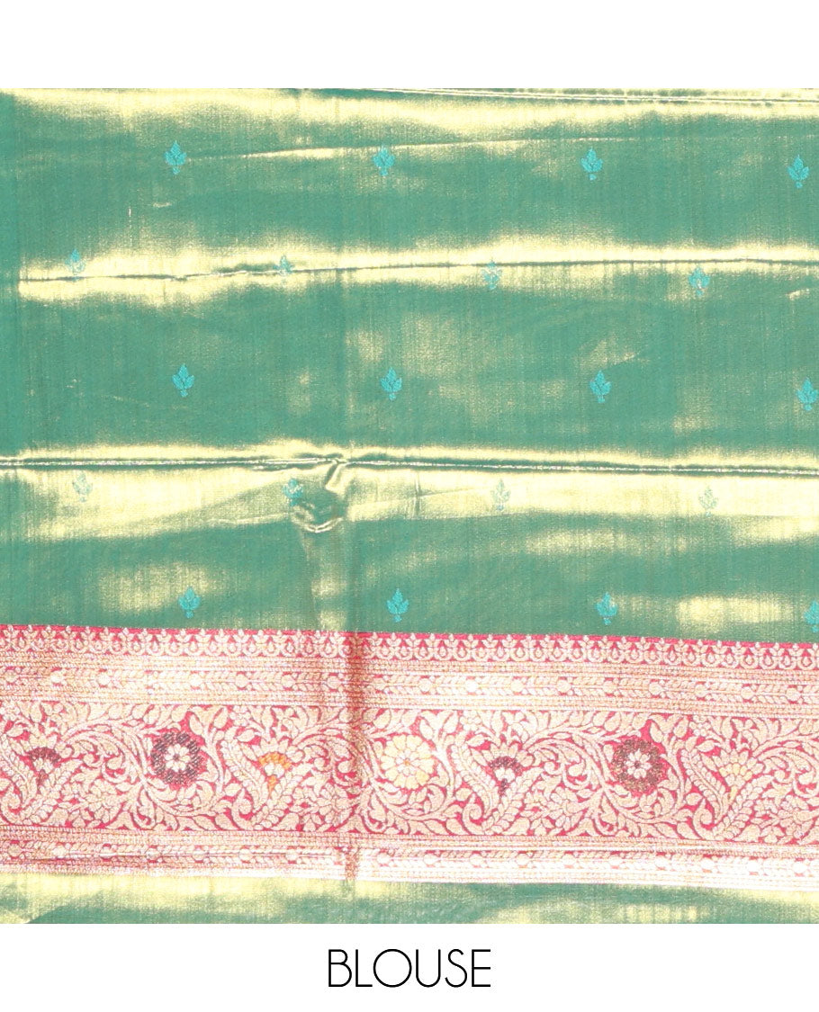 Rama green zari buttas tissue silk saree, contrast border of patola design and traditional motifs, jaal pallu, and a matching blouse