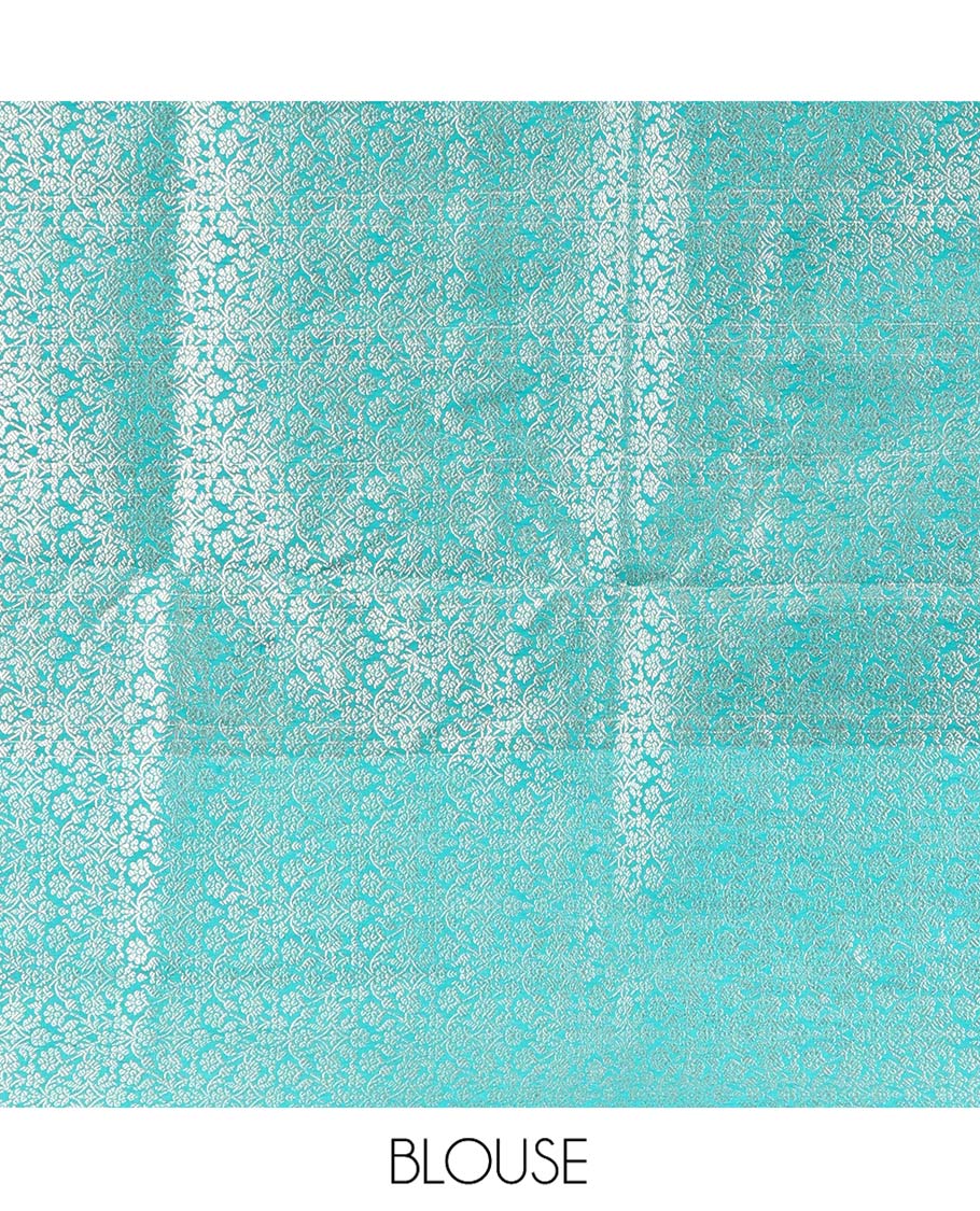 Blue Assam Silk Saree, Finely Crafted with Zari Checks, a Floral-Motif Zari Border, a Pallu of Intricate Zari Designs, and a Jacquard Blouse