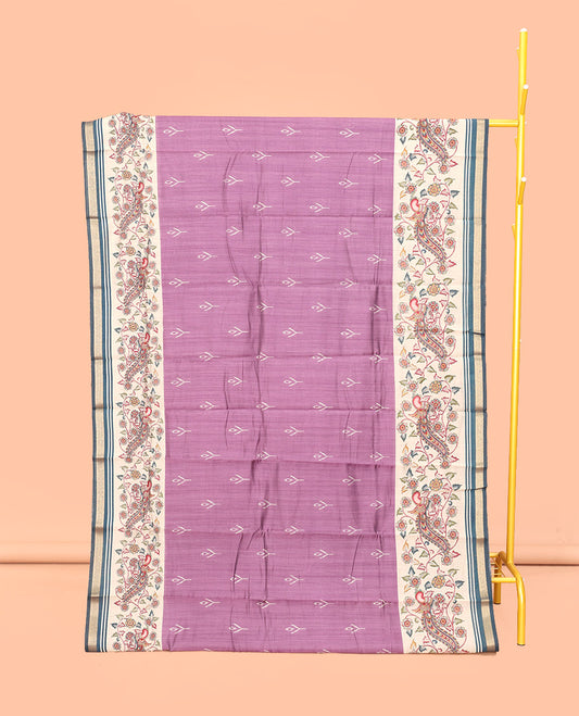 Brown Mul Mul Cotton Saree, Decked Up with Floral-Ogee Print, a Floral Border, Floral-Printed Pallu, and a Matching Blouse