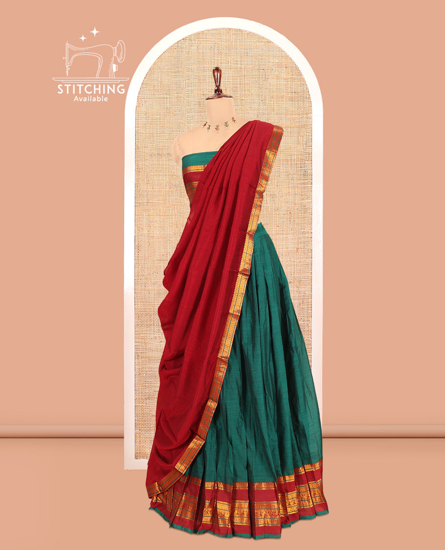 Green-Red Mercerised Cotton Half-Saree