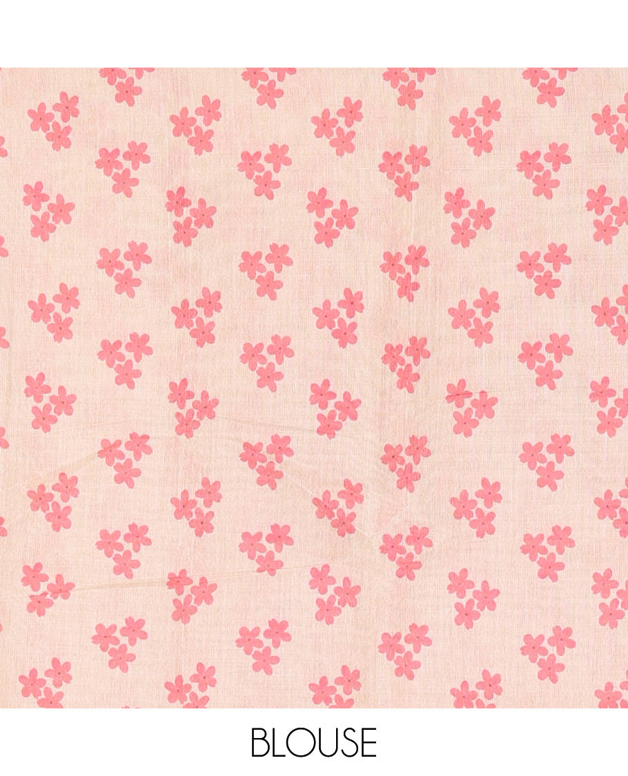 Borderless Cream-Pink Tissue Cotton Saree