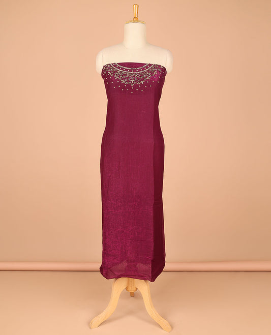 Wine chiffon chudidhar material set  gold hanwork top with santoon bottom