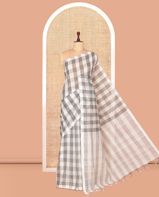 Borderless Grey-White Mangalagiri Cotton Saree